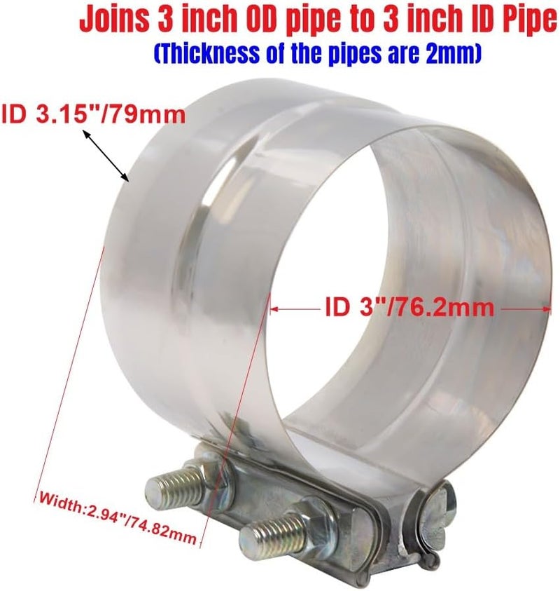 eLifecenter 3 Inch Exhaust Clamp, Lap Joint Band Clamp Stainless Steel for Clamping 3" OD to 3" ID Pipes - Image 2